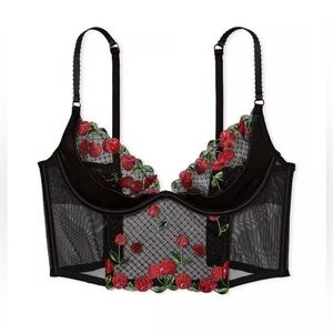 New! Victorias Secret cherry embroidered quarter cup bustier bra 22939